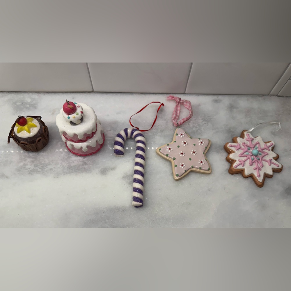 Candy themed clay Christmas ornaments, set of 5. Like new